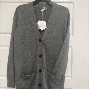 Hermes Long Buttoned Gray Cashmere Cardigan